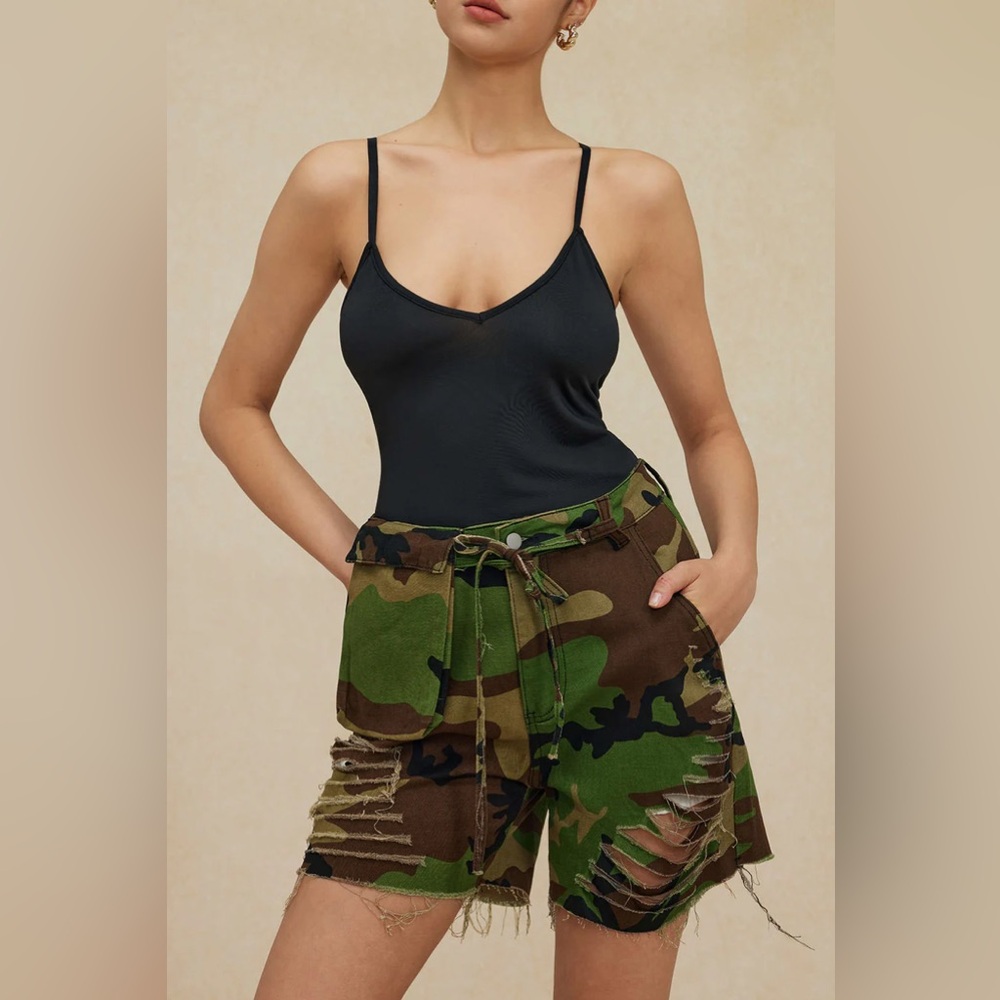 047. Micas Camo Destroyed Cargo Shorts - Picture 2 of 7